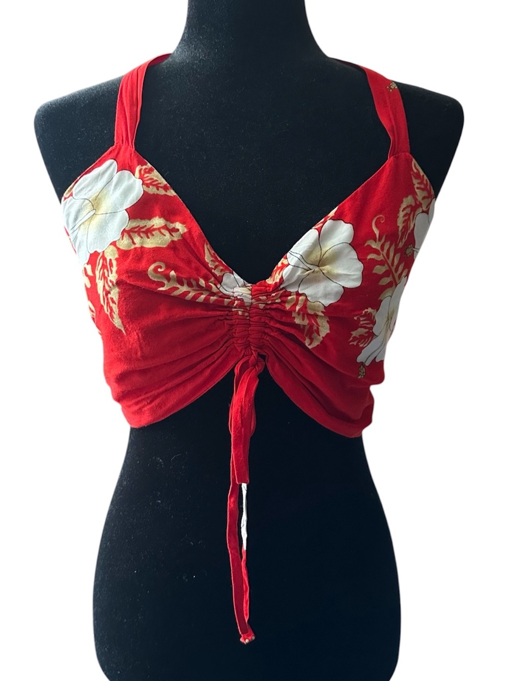 HIBISCUS COLLECTION HAWAII Floral Ruched Halter Tie-Front Crop Top 🌺